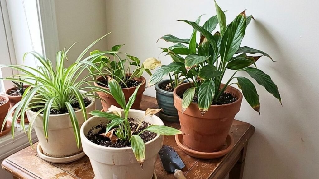 hojas amarillas en plantas de interior en maceta
